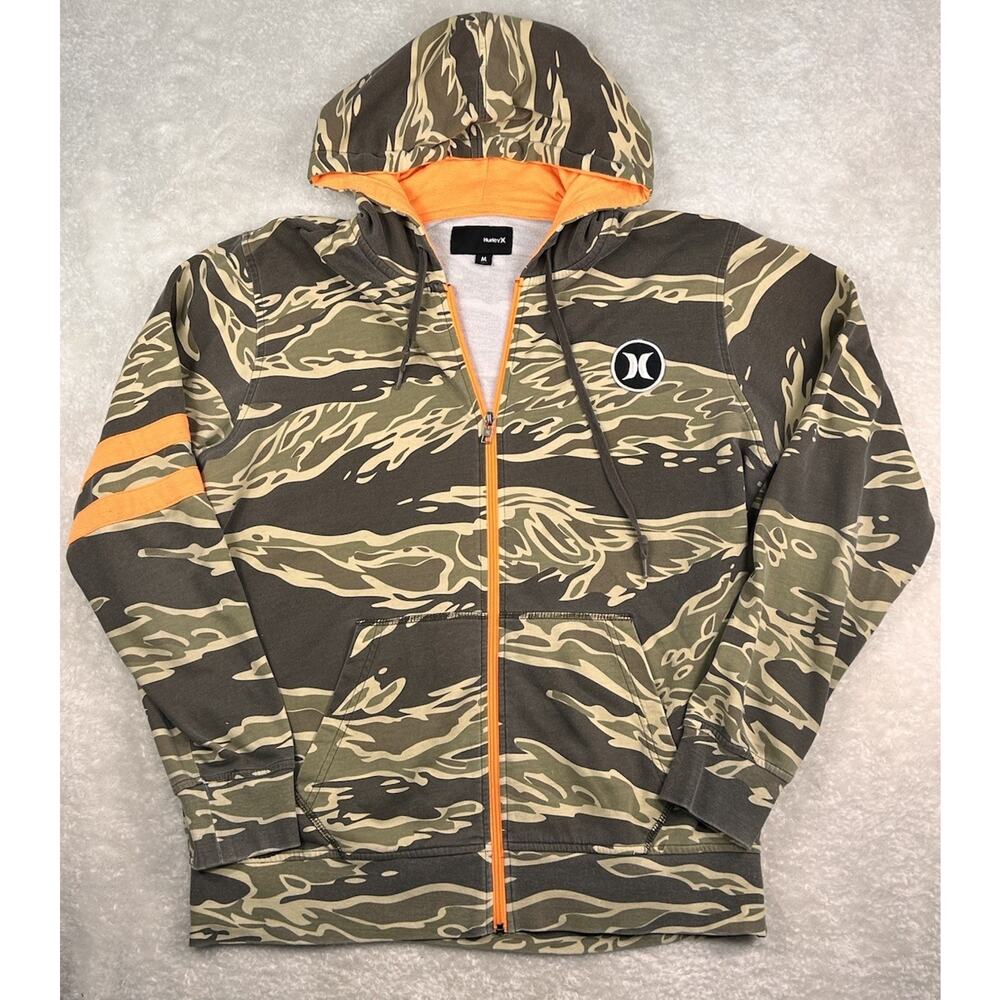 Hurley Hoodie Mens Sz M Tiger Camo Sweatshirt Full Zip Outdoors Jacket Y2K Skate